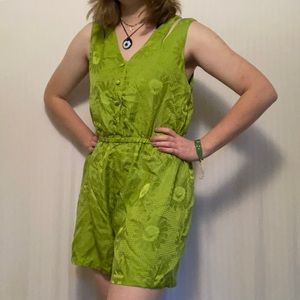 Vintage 90s Silk Green Romper/ Jumpsuit